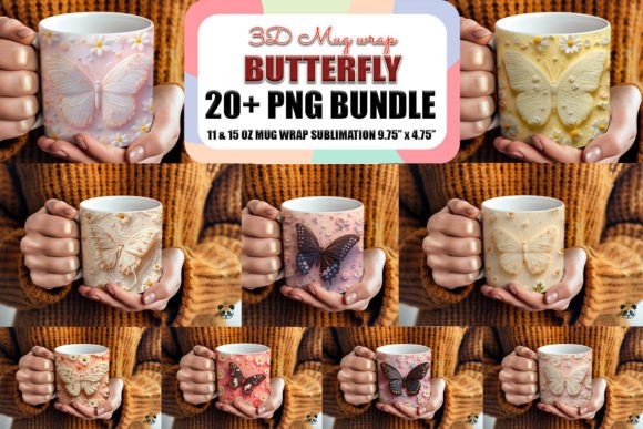 3D Butterfly Mug Wrap Bundle