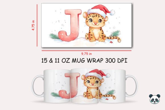 Christmas Baby Letter J with Jaguar Mug Wrap: A Festive Sublimation Design for Personalized Gifts