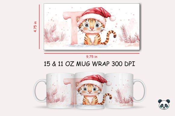 Christmas Baby Letter T with Tiger Mug Wrap: A Festive Sublimation Design for Personalized Gifts