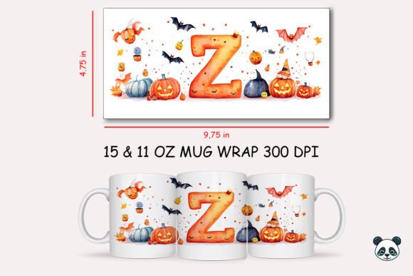 Halloween Letter Z Mug Wrap Sublimation Design