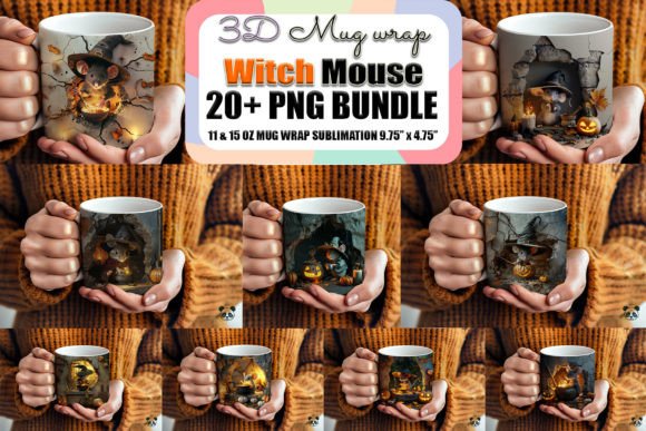 Halloween Witch Mouse 3D Mug Wrap Bundle